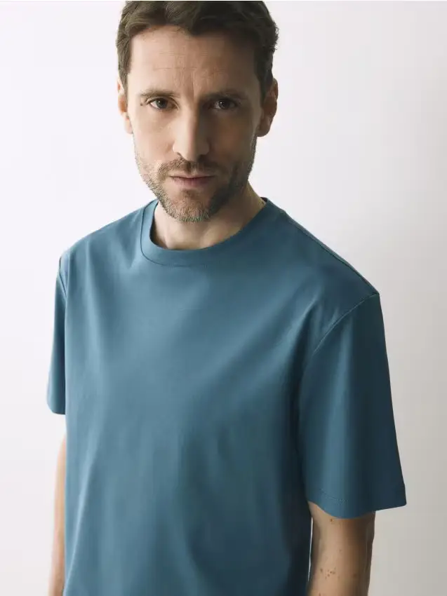 Reserved T-shirt regular fit in cotone mercerizzato - blu scuro
