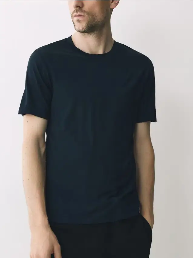 T-shirt slim in lana merino - blu scuro