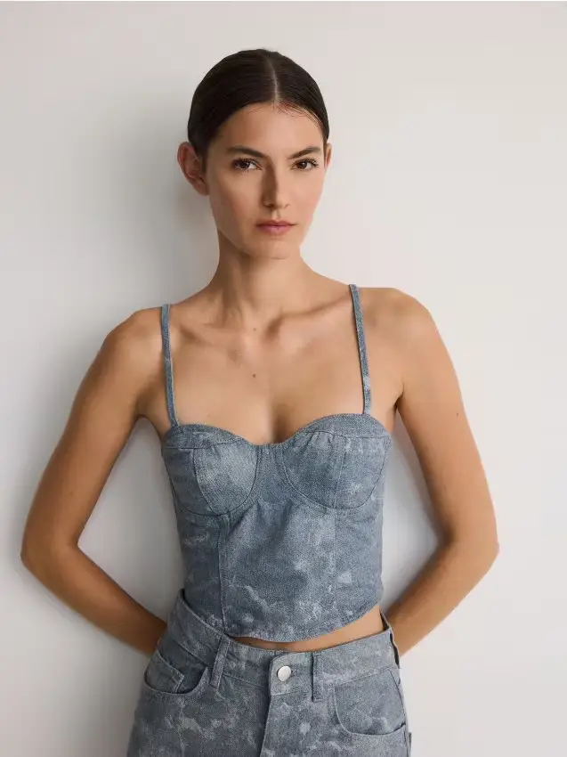 Top a corsetto con stampa - grigio chiaro