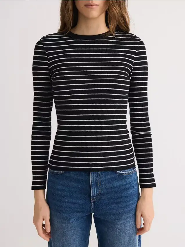 Top a maniche lunghe in jersey a costine - nero