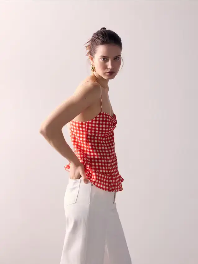 Top a quadretti vichy - mandarino