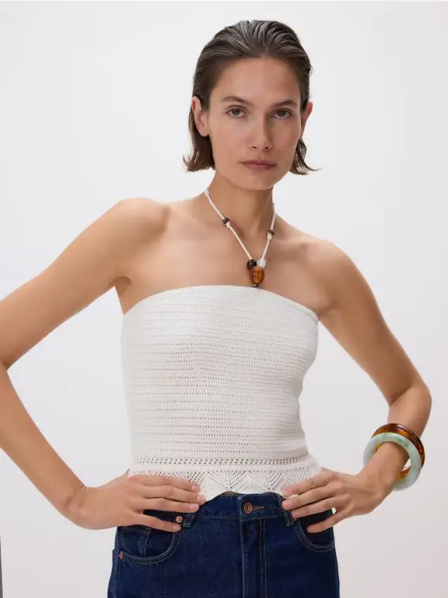 Top con perline decorative - panna