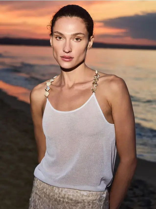 Top con perline decorative - panna