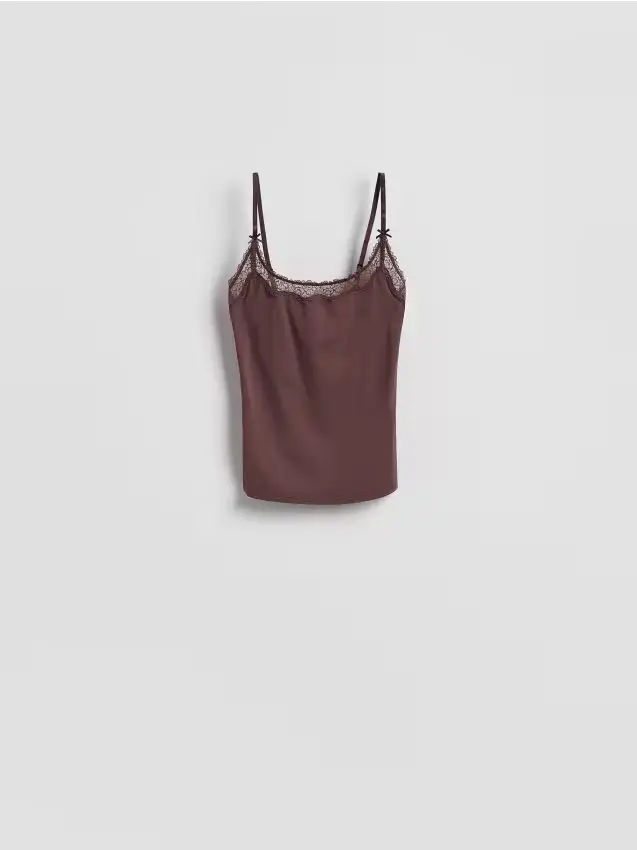 Top con pizzo - marrone scuro