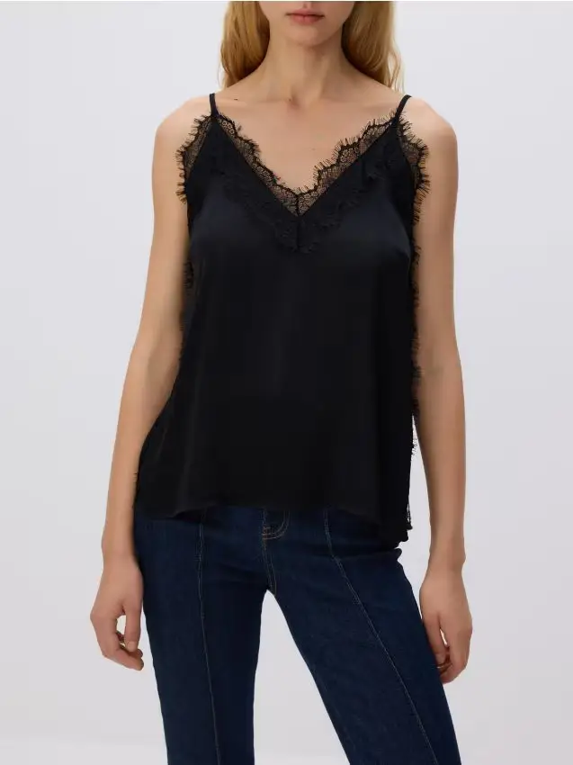 Top con pizzo - nero