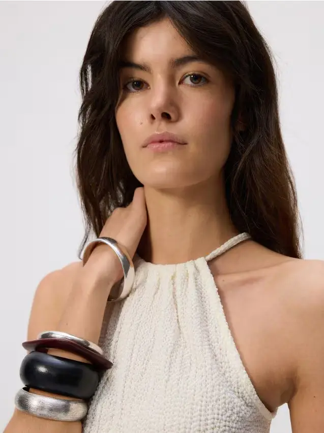 Top con scollo all americana arricciato - panna