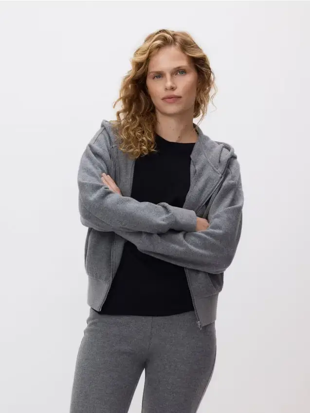 Top da jogging con zip e cappuccio - grigio scuro
