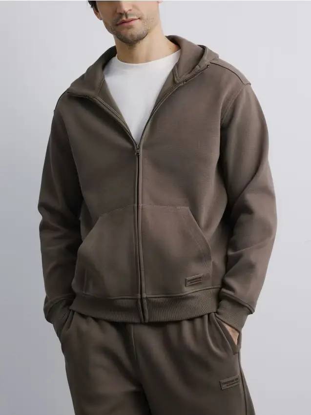 Top da jogging con zip e cappuccio - verde polveroso