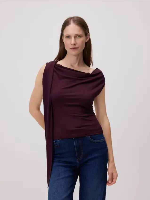 Top drappeggiato in viscosa - viola scuro