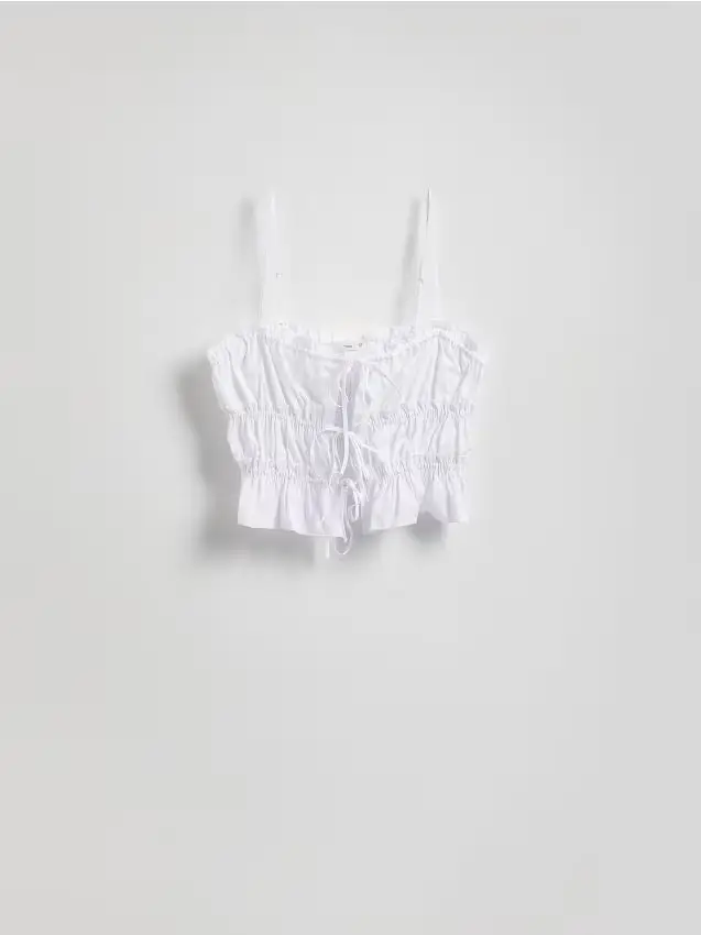 Top in cotone con nodo - bianco