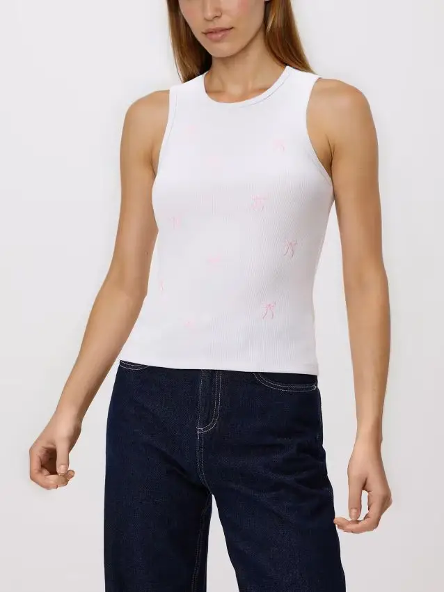 Top in cotone con ricamo - bianco