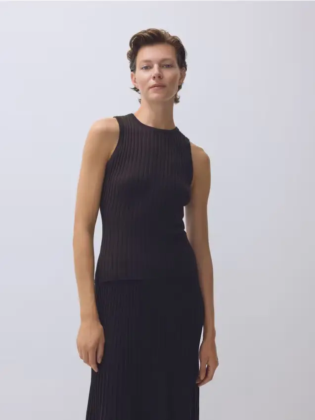 Top in jersey a costine - marrone polveroso