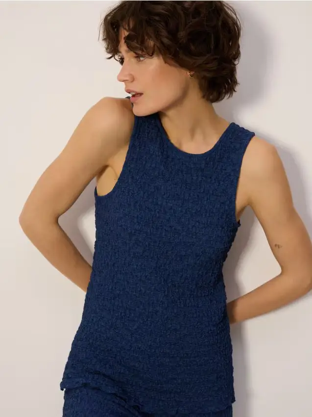 Top in maglia con spalline - blu scuro