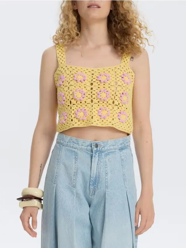 Top in maglia con spalline - giallo chiaro