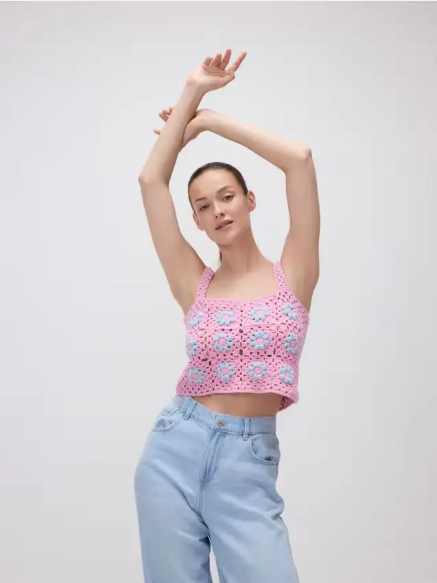 Top in maglia con spalline - rosa