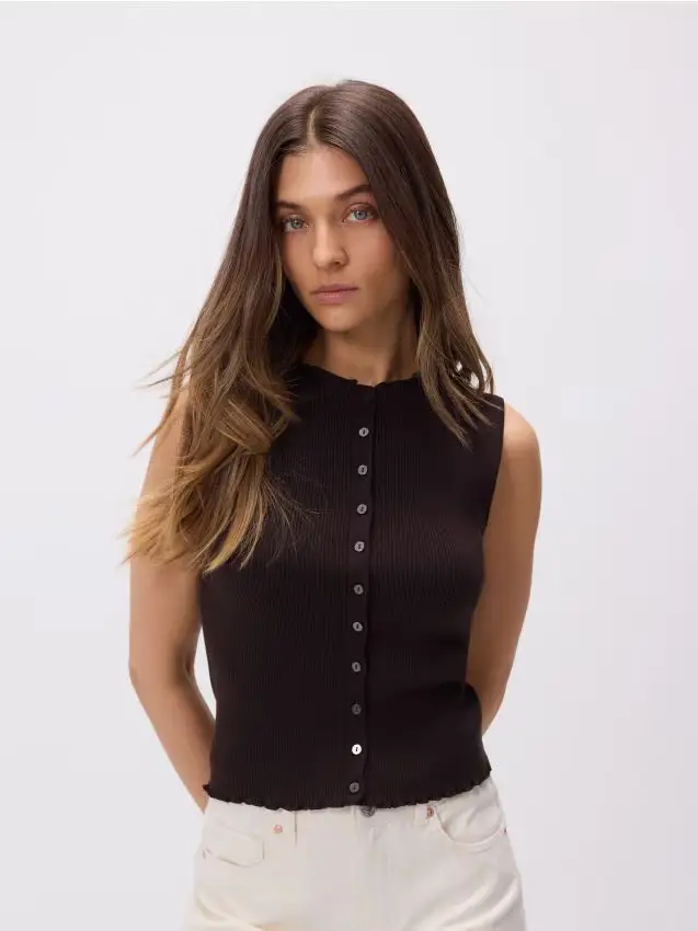 Top in maglia misto viscosa - marrone