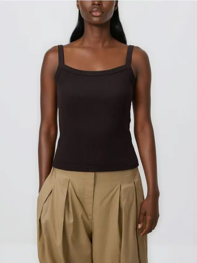 Top in misto cotone - marrone scuro