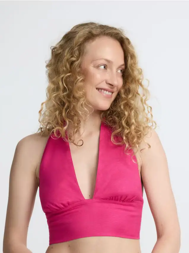 Top in misto lino - fucsia