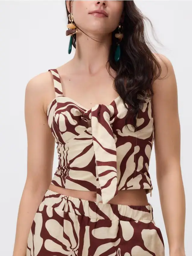 Top in misto lino - maroon