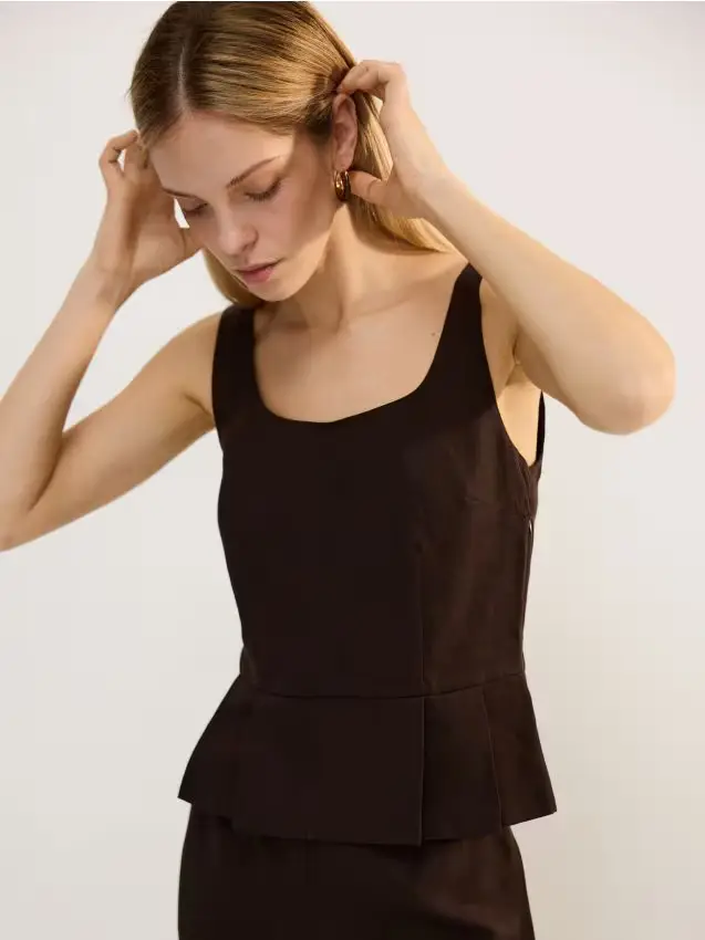 Top in misto lino - marrone scuro