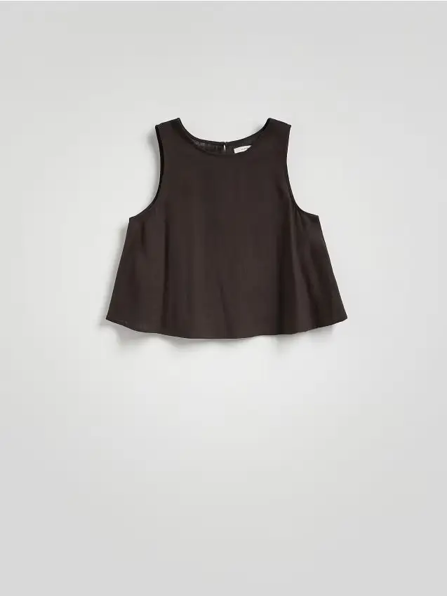 Top in misto lino - marrone scuro