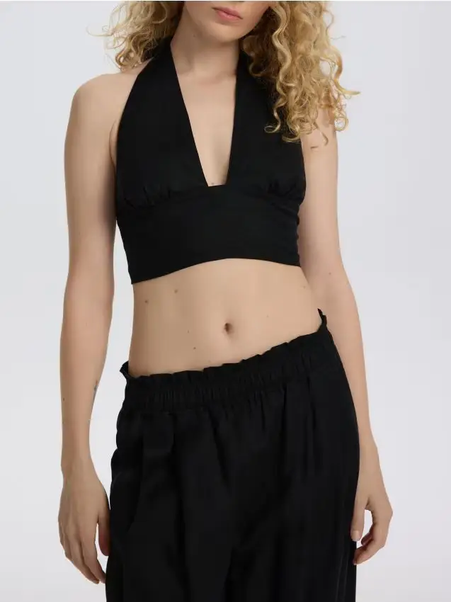 Top in misto lino - nero