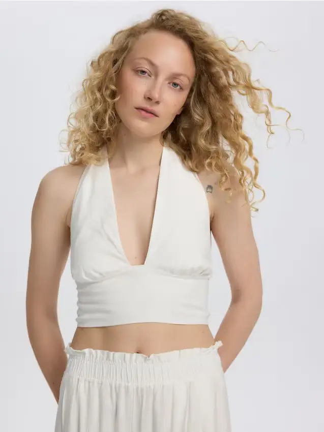 Top in misto lino - panna