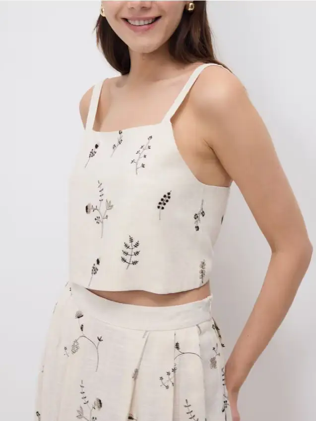 Top in viscosa e lino - beige