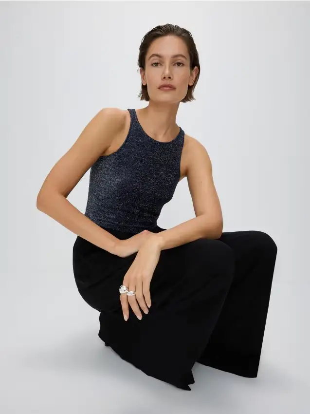 Top metallizzato con lurex - blu scuro