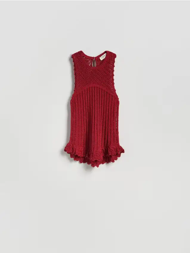 Top traforato a maglia - rosso piccante