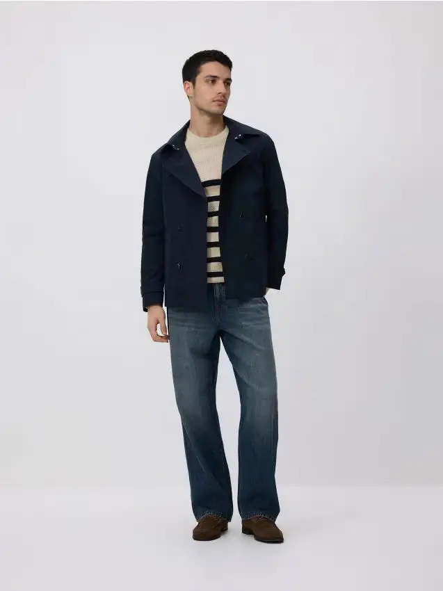 Trench corto a doppio petto - blu scuro