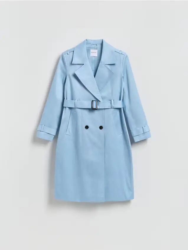 Trench in cotone con cintura - azzurro