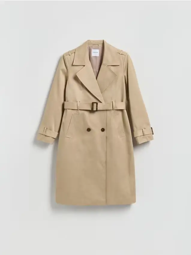 Trench in cotone con cintura - beige