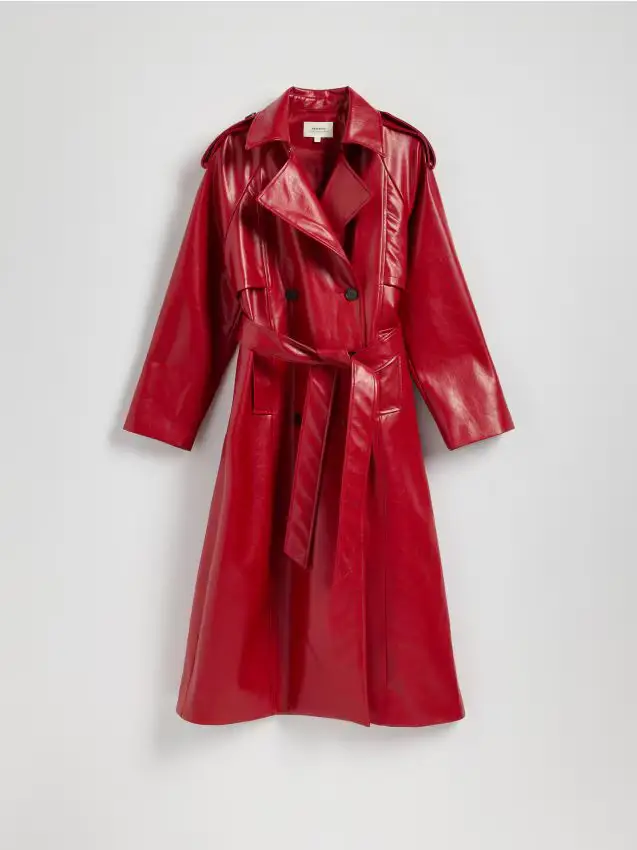 Trench in finta pelle - rosso