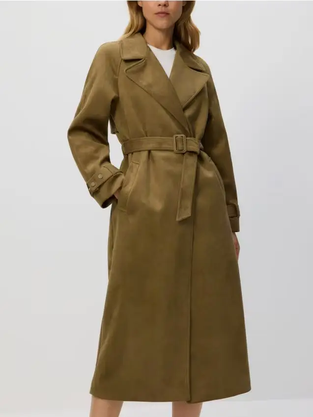 Trench in tessuto scamosciato - verde oliva