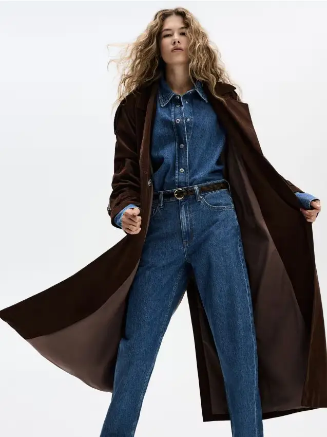 Trench in velluto a coste con cintura - marrone scuro