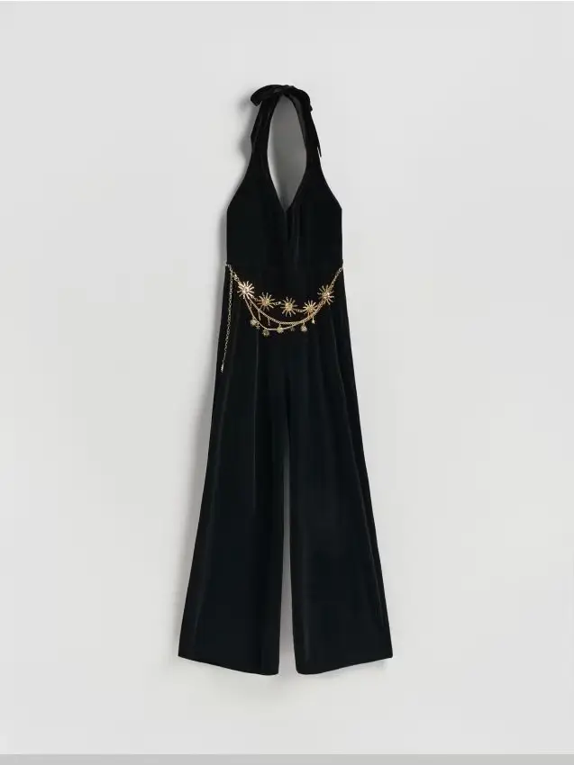 Tuta jumpsuit con cintura ornamentale - nero