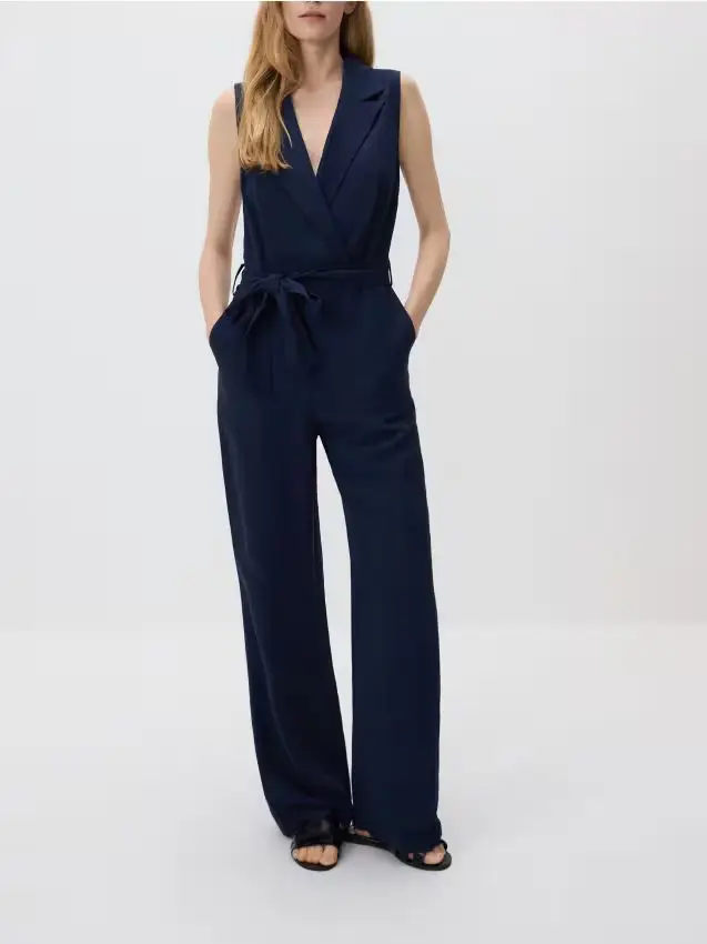 Tuta jumpsuit in misto lino - blu scuro