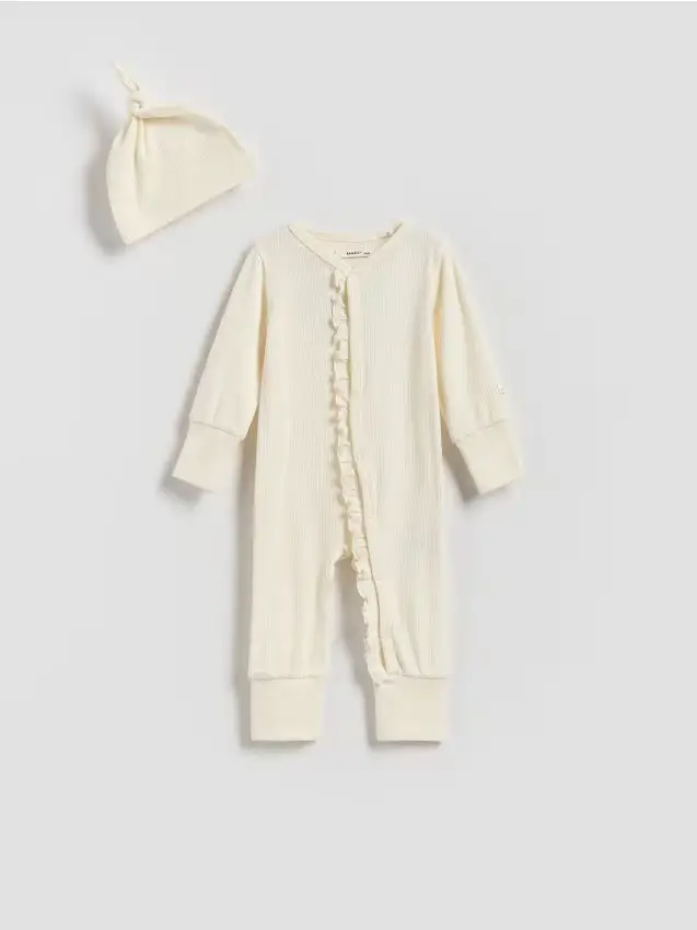 Tutina con cappellino neonato - panna