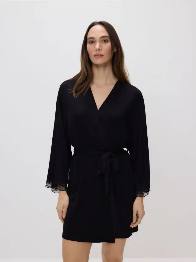 Vestaglia con dettaglio in pizzo - nero