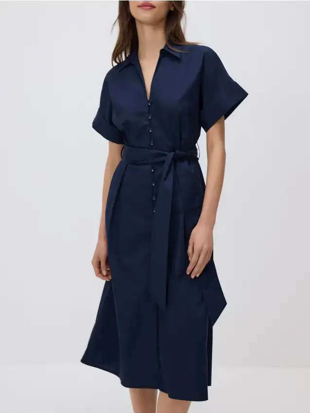 Vestito a camicia con cintura - blu scuro