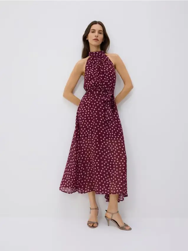 Vestito con cintura a catena - bordeaux