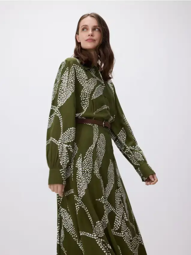 Vestito con cintura a catena - verde oliva