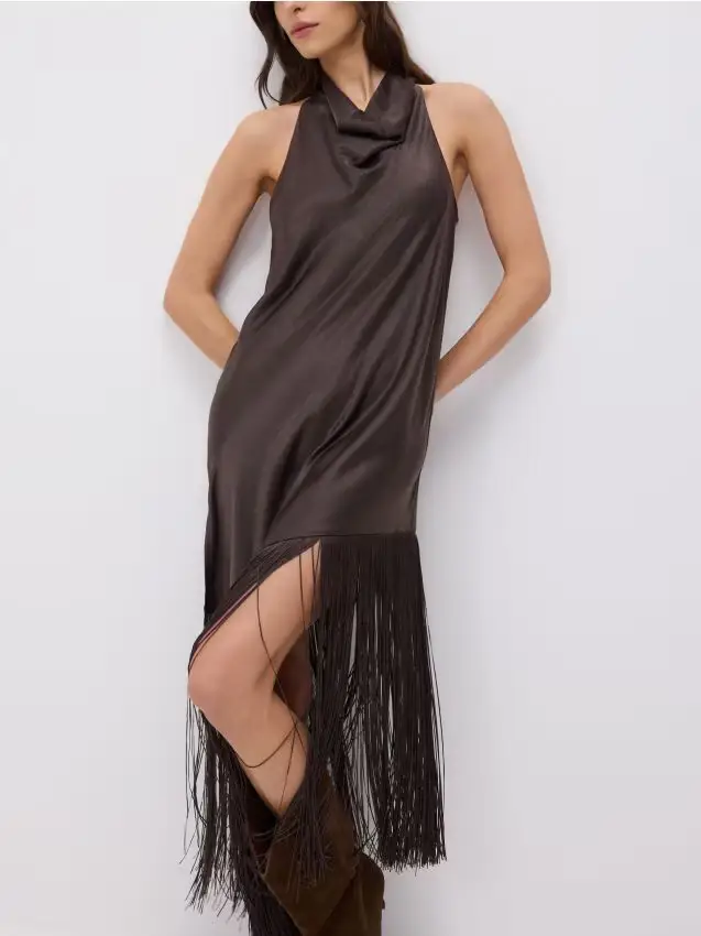 Vestito con frange sul fondo - marrone scuro