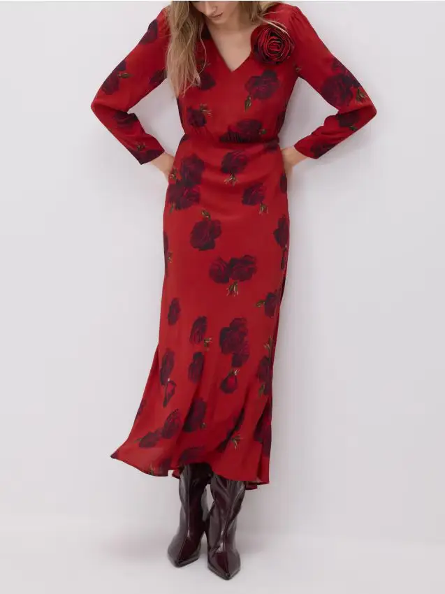 Vestito con motivo floreale - rosso