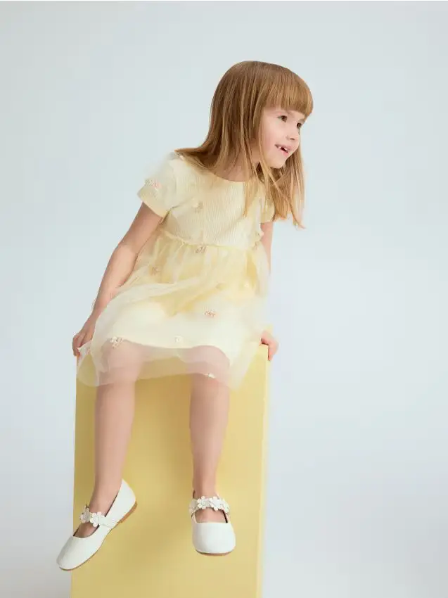 Vestito con orlo in tulle - giallo chiaro