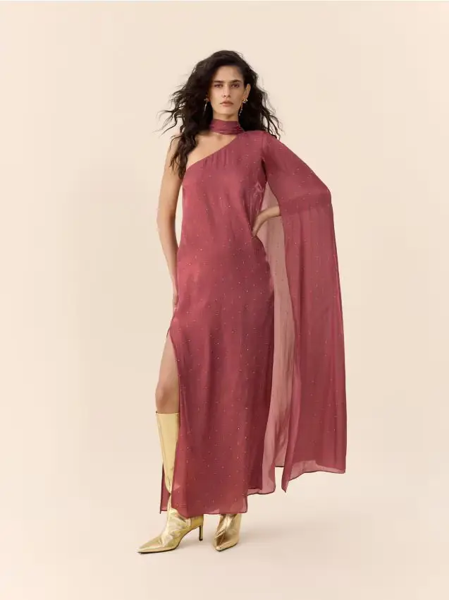 Vestito con sciarpa - fucsia