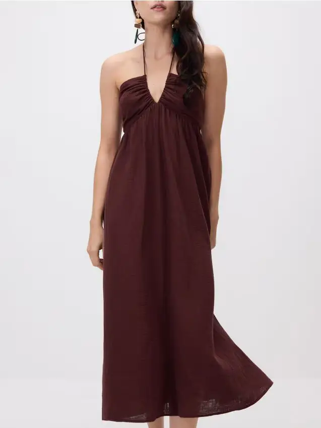 Vestito in cotone con allacciatura - marrone scuro