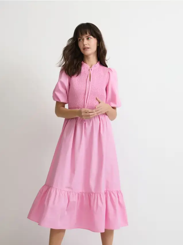 Vestito in cotone con allacciatura - rosa