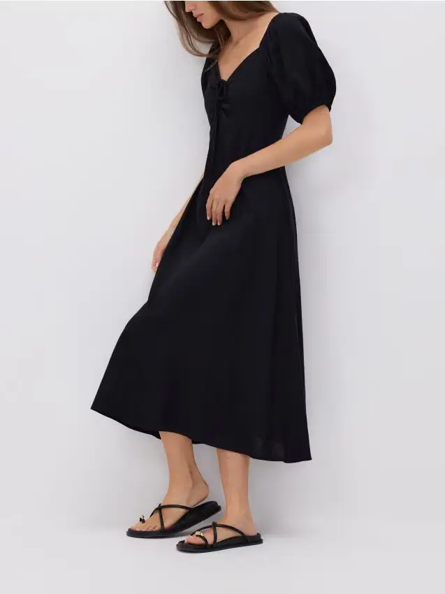 Vestito in misto viscosa e lino - nero